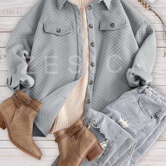 Women's 2025 Fall Casual Long Sleeve Button Down Loose Lightweight Shacket Shirt - Picture 4 of 6